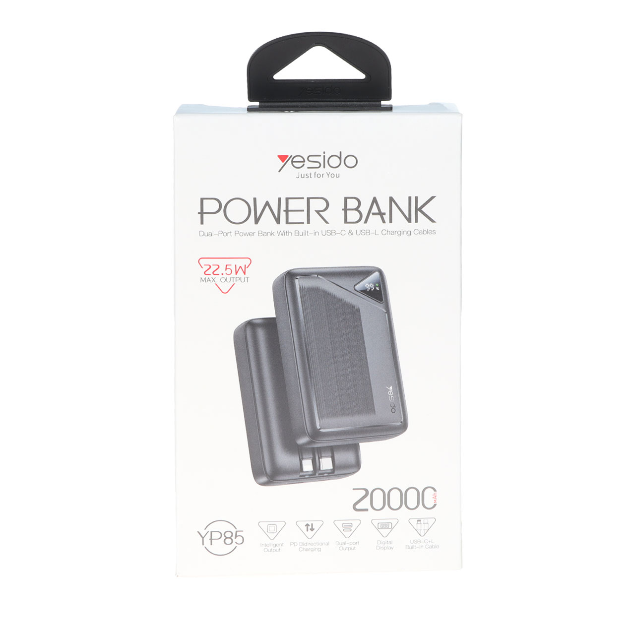 پاوربانک PD و فست شارژ Yesido 20000mAh مدل YP85 22.5W - مشکی (گارانتی 18 ماه تعویض نیکان همراه)
